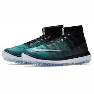 Nike Flyknit Elite Golf Shoes M 9.5 Black Green Spikeless Athletic 844450-001